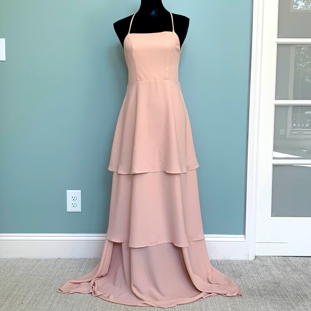 SHOW Me Your Mumu Blush Pink Calypso Ruffle Strappy Bridesmaid Dress Gown Small - Picture 2 of 12